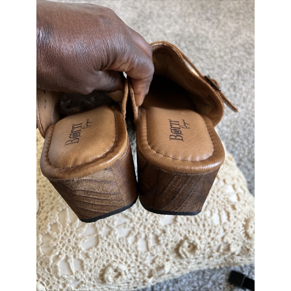 Born Origin Women 10 Brown Leather Mule Clog Studded Buckle Slip On Boho Western - Picture 12 of 16
